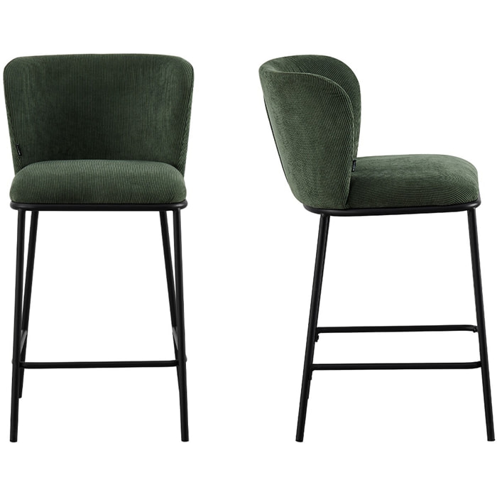 Lot de 2 tabourets de bar en velours côtelé, piètement noir - TOMA
