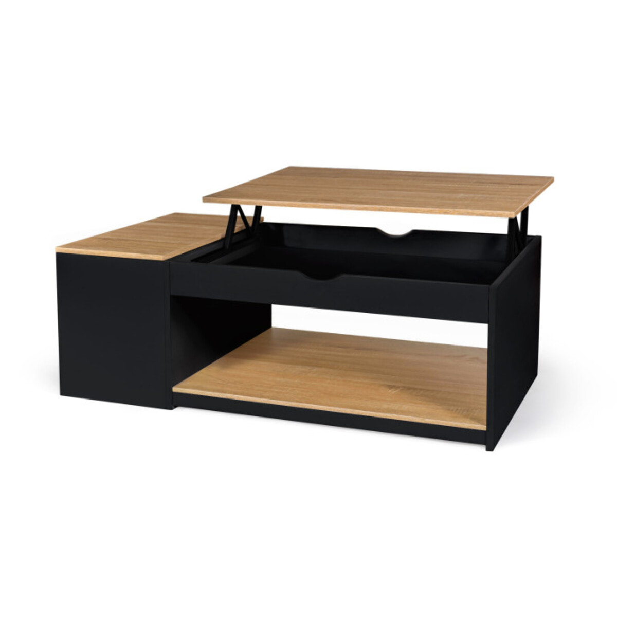Table basse Elina relevable coffre latéral noir et bois