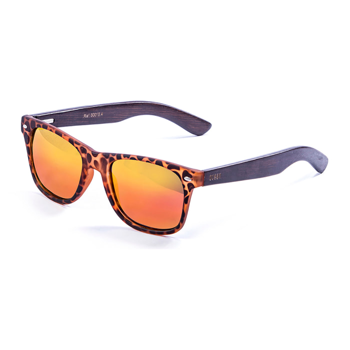 Gafas de sol OCEAN BEACH WOOD - Patilla marrón bambú con montura carey y / Revo roja