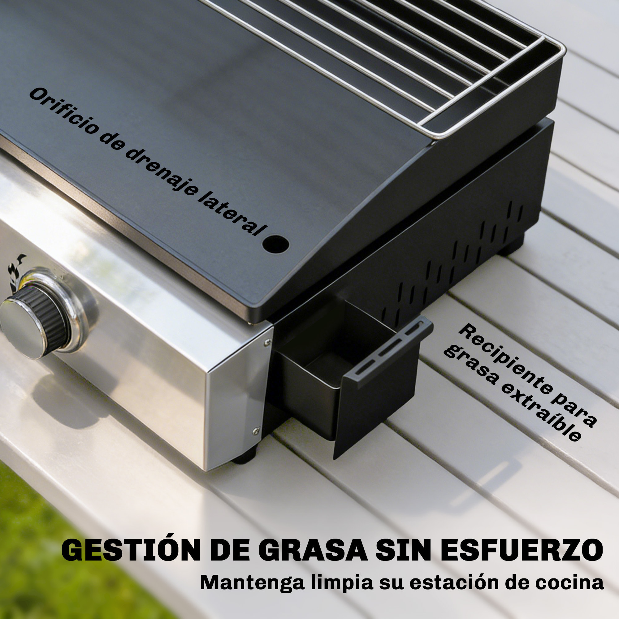 Barbacoa de Gas BBQ Gas con 2 Quemadores 5 kW, Barbacoa Portátil con Plancha, Rejilla Calentadora y Recogedor Grasa, para Camping, Picnic, Terraza, Negro