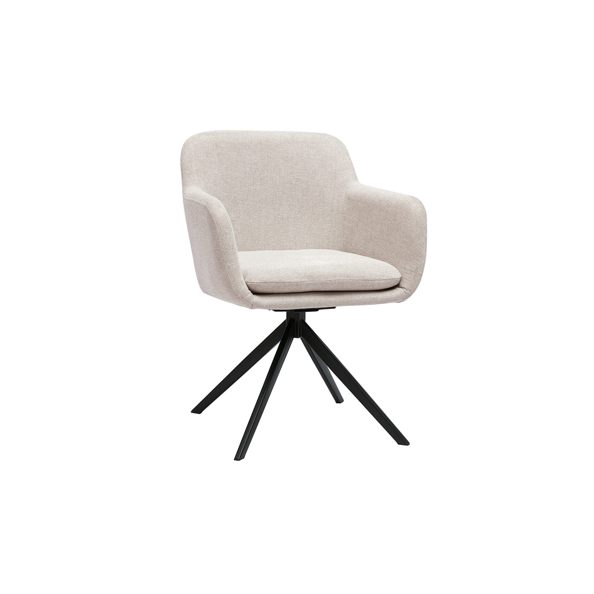 Chaise pivotante 360° en tissu effet velours texturé beige et métal noir AMIKA