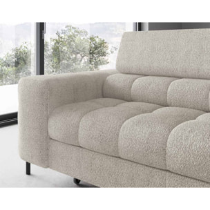 Elisa - canapé d'angle droit 5 places convertible avec coffre et têtières réglables en tissu bouclette - Beige