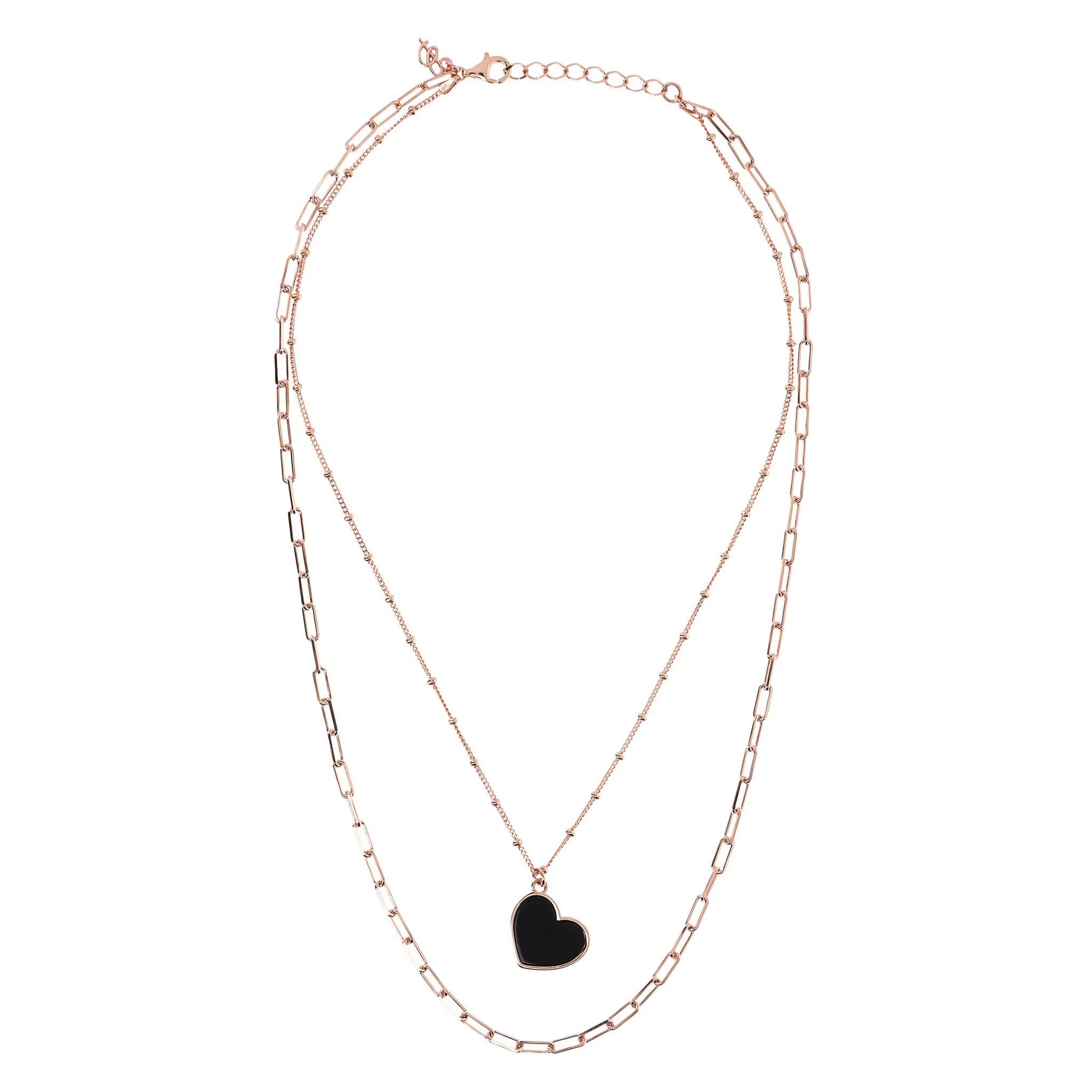 Collana Multifilo Forzatina e Catena Rosario con Pendente Cuore in Quarzite Rossa