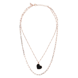 Collana Multifilo Forzatina e Catena Rosario con Pendente Cuore in Quarzite Rossa