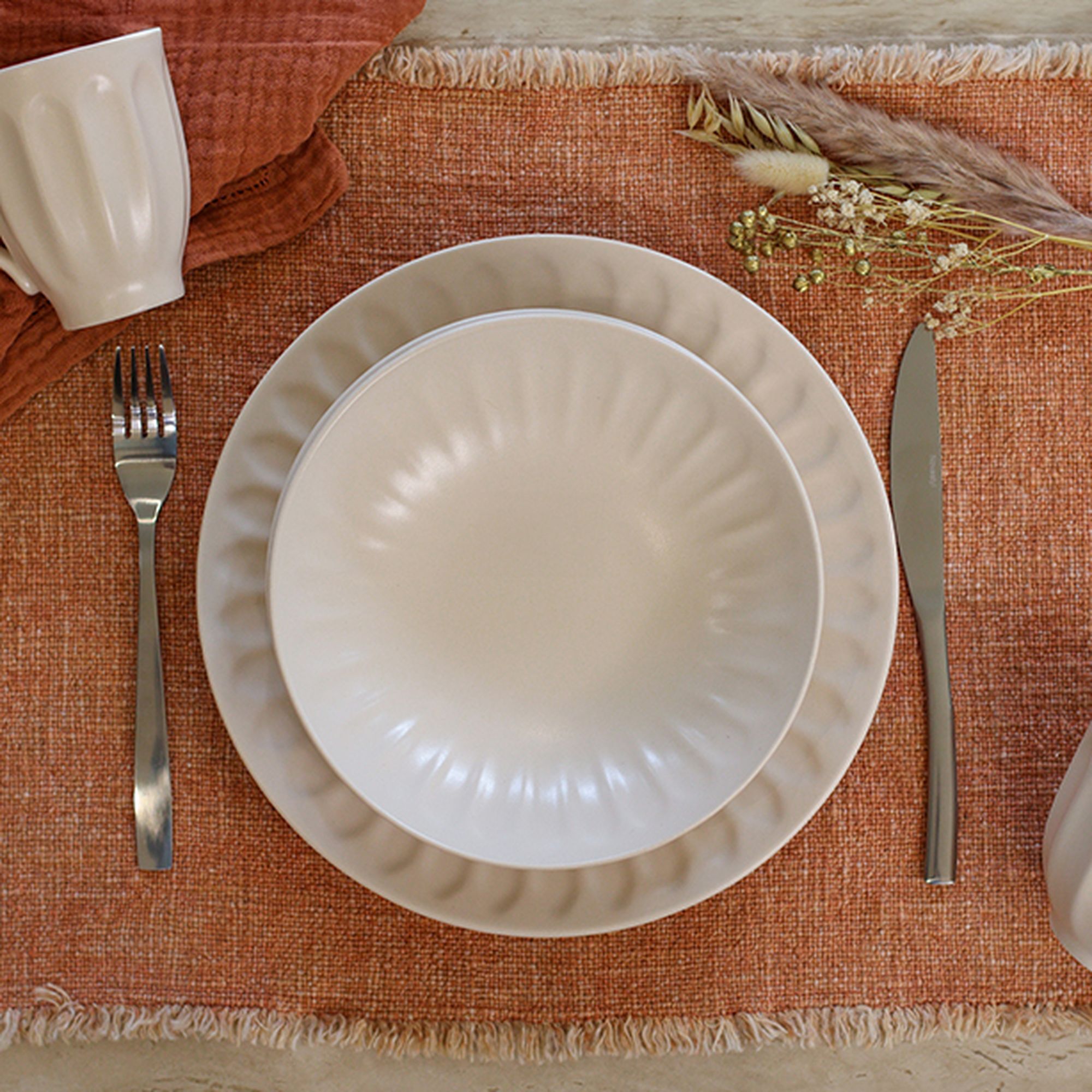 Lot de 6 assiettes creuses en faïence beige 22cm BISTROT