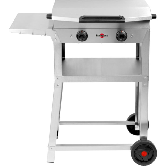 Plancha électrique KRAMPOUZ KOMBI DOUBLE inox sur chariot, 60x40 cm avec capot