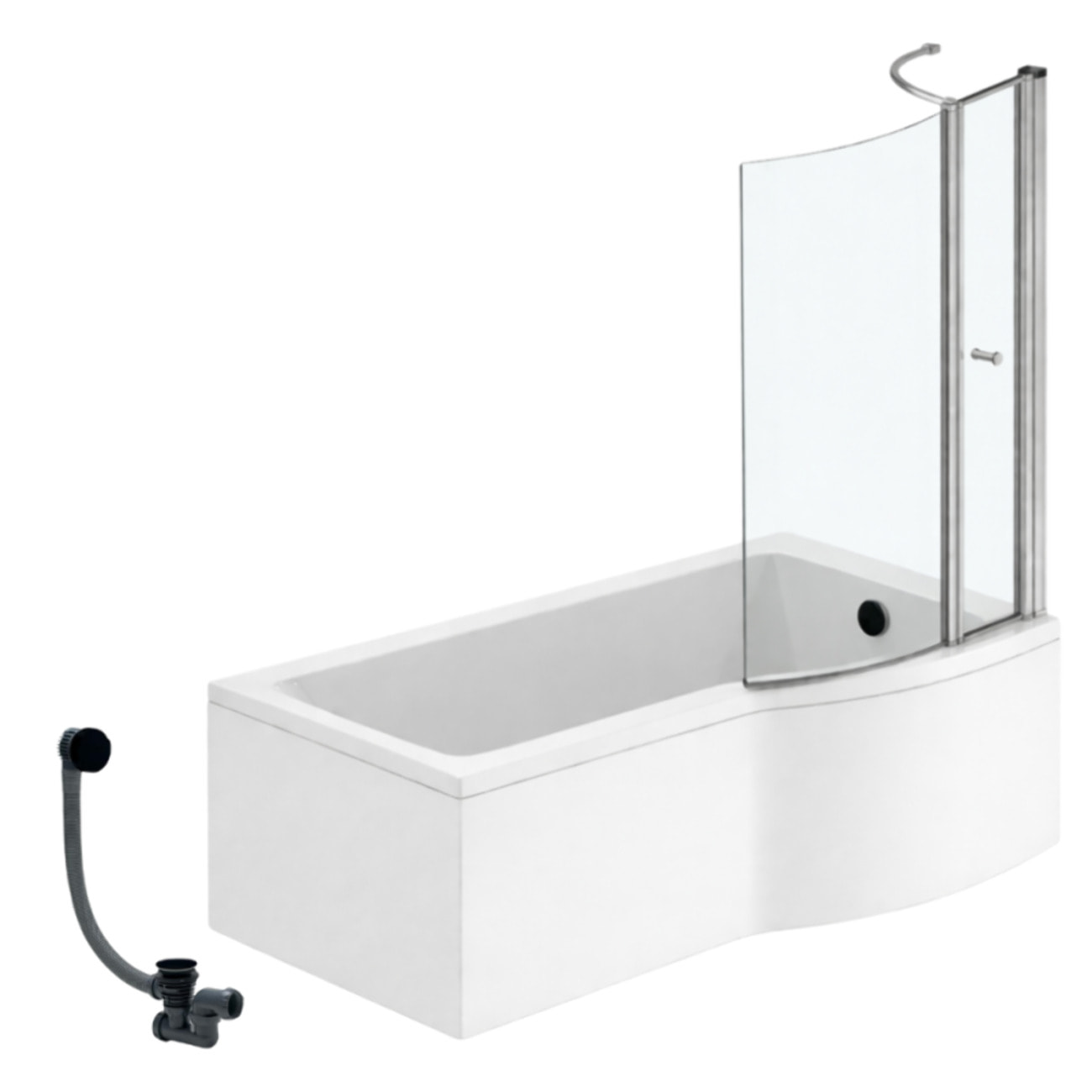 Pack baignoire bain douche 150 x 80 cm droite Connect Air + tablier + pare bain avec volet + vidage Noir mat