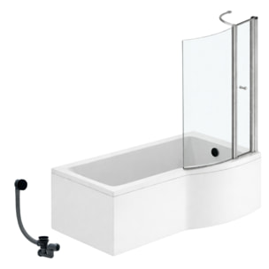 Pack baignoire bain douche 150 x 80 cm droite Connect Air + tablier + pare bain avec volet + vidage Noir mat