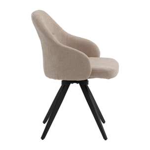 Set di 2 sedie girevoli COVENT in tessuto beige e gambe in metallo nero, con braccioli