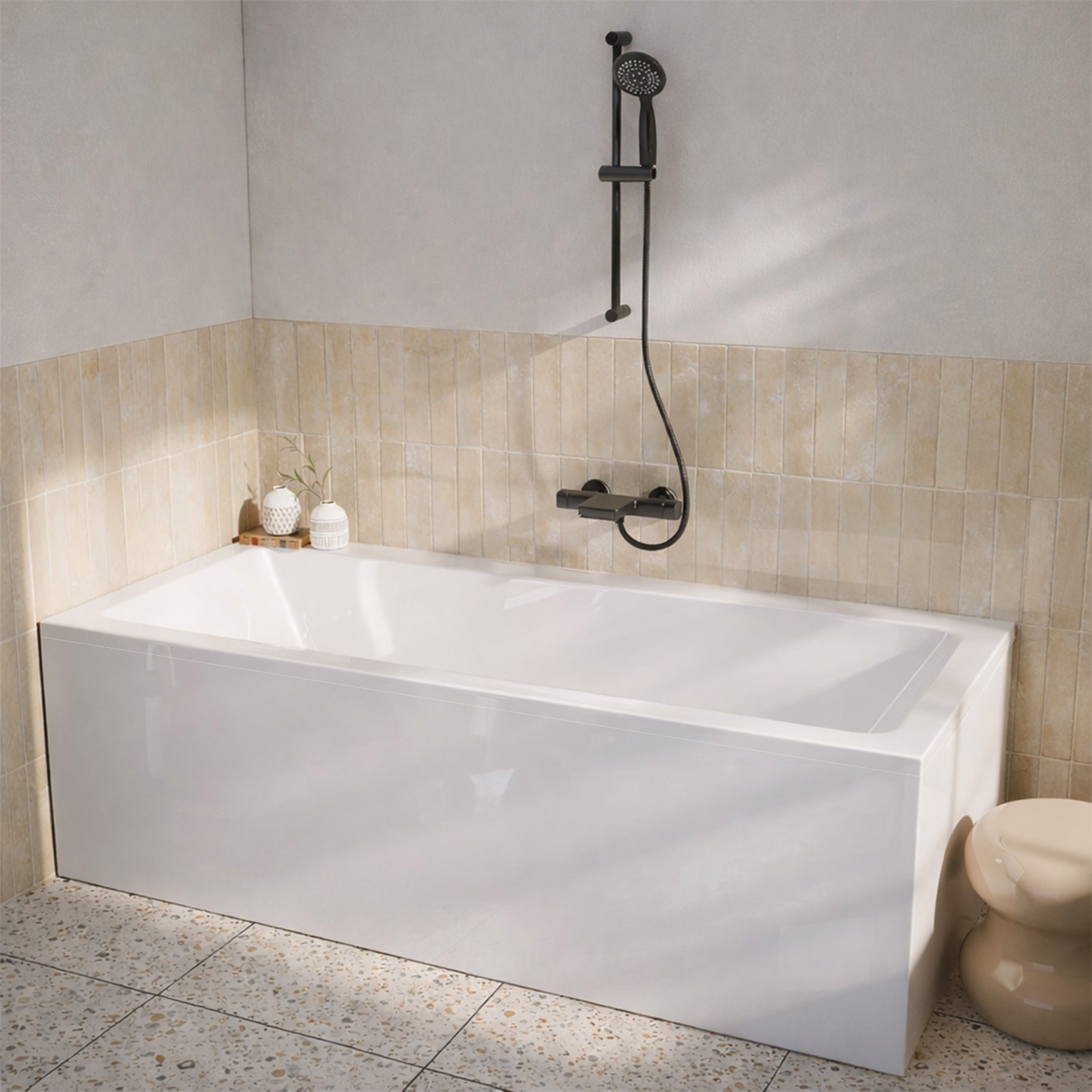 Pack Baignoire 180x80cm et 2 Tabliers recoupables - Blanc Brillant - Marina Square Duo