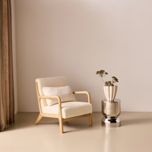 Fauteuil scandinave bois d'hévéa et bouclette LORENS