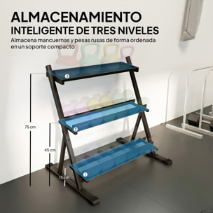 Soporte Mancuernas de 3 Niveles, Estante de Almacenamiento de Pesas de Acero con Barras Ajustables, para Entrenamiento en Gimnasio Casa, Carga 200 kg, 88x66x88 cm