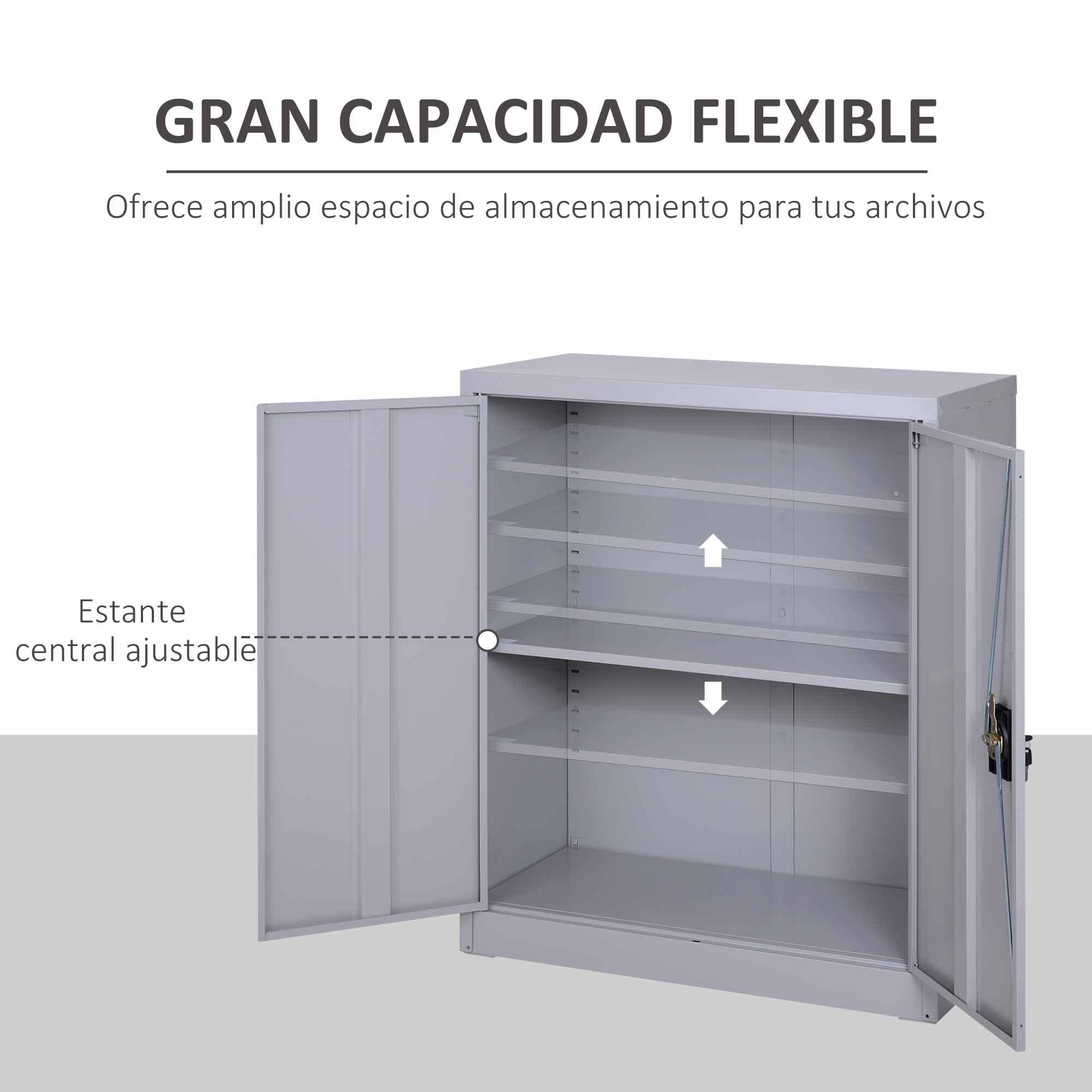 Armario Archivador Metálico, Archivador de Oficina, con 2 Puertas, Cerradura, Estante Ajustable, Armario Metálico para Sala de Estar, Estudio, 80x40x92,5 cm, Gris