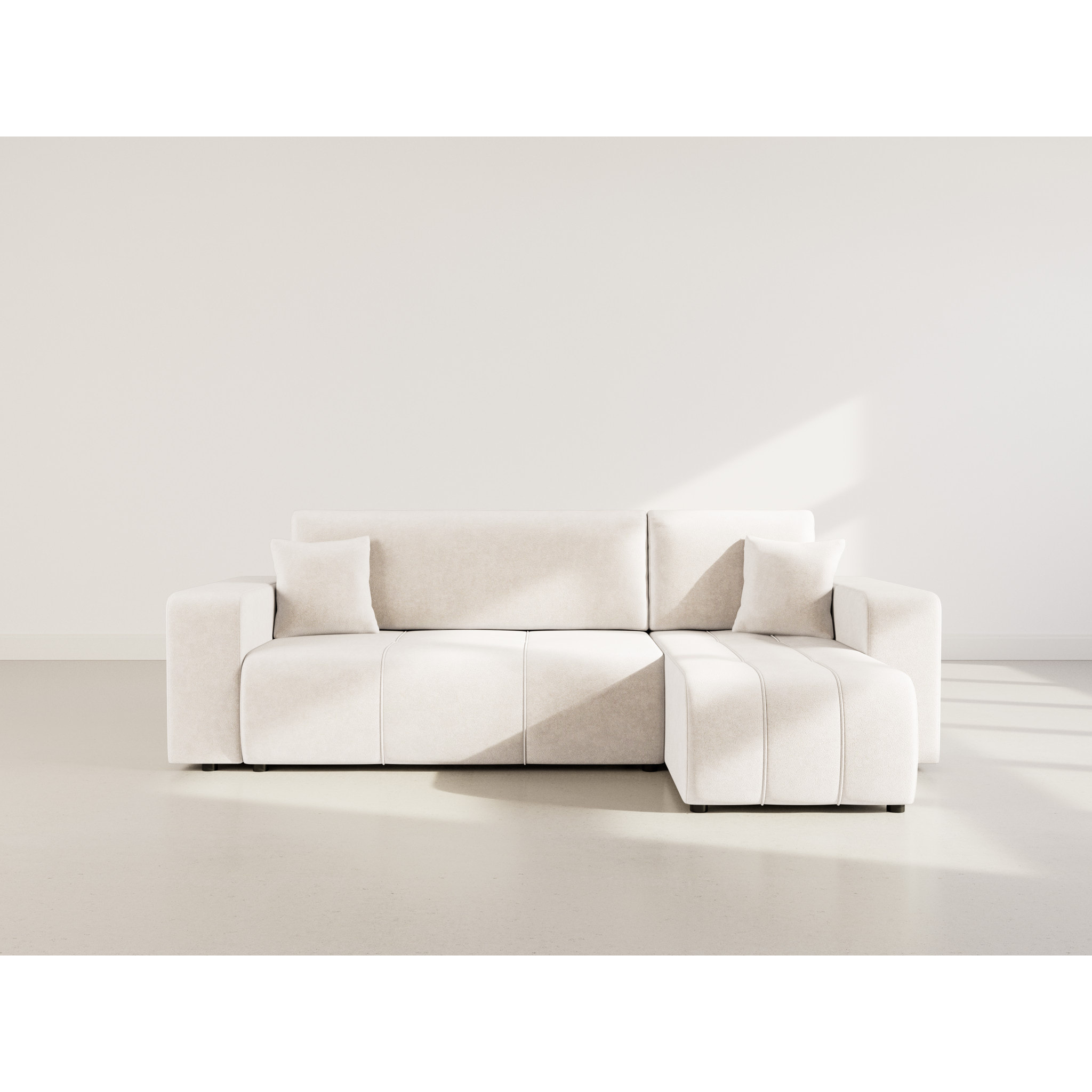 Nicole - canapé d'angle réversible 4 places convertible avec coffre en tissu - Beige