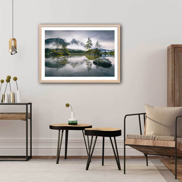 Affiche paysage matin pluvieux en bavière Affiche + cadre en bois - Chêne