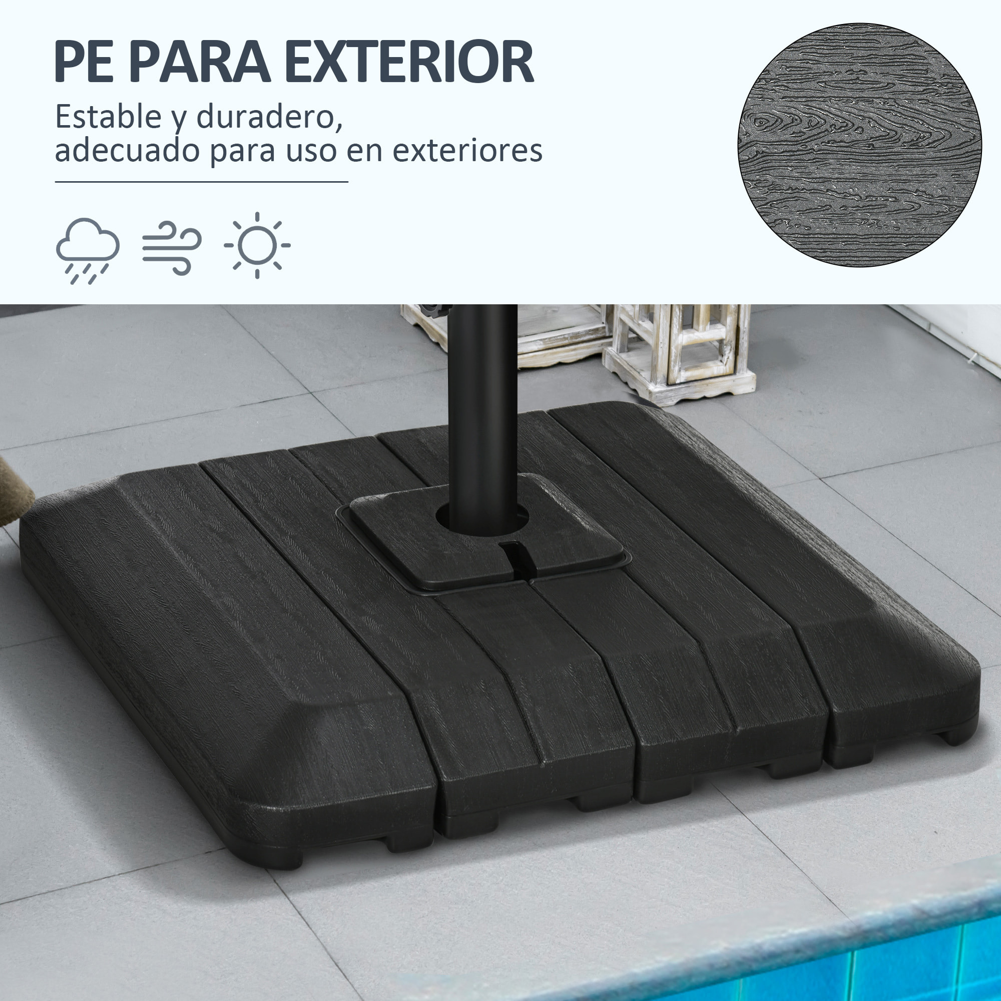 Pesos de Base de Sombrilla en Voladizo de 4 Piezas Soporte de Parasol de Patio Rellenable de Agua de 100 kg o Arena de 135 kg para Base Cruzada 98x98x18,5 cm Negro