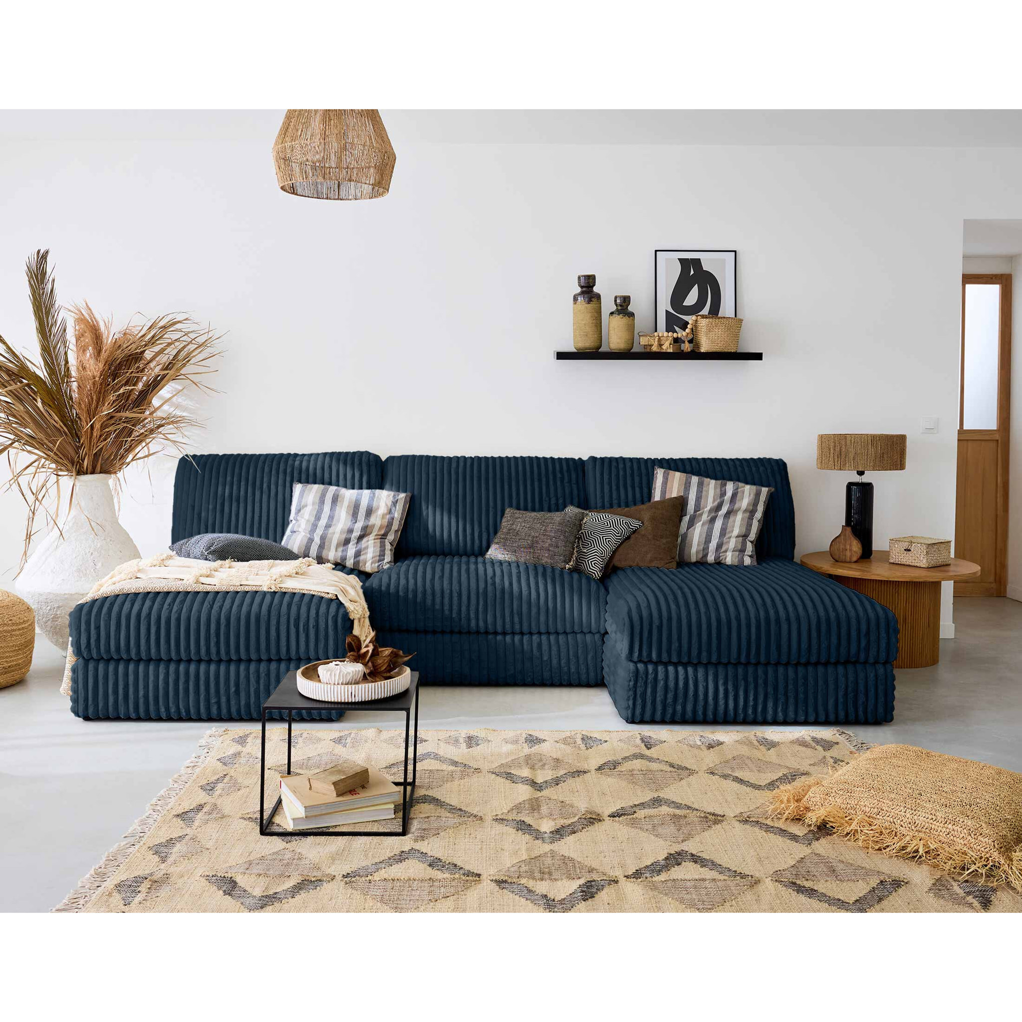 Jasper - module méridienne - en fausse fourrure côtelée - Bleu