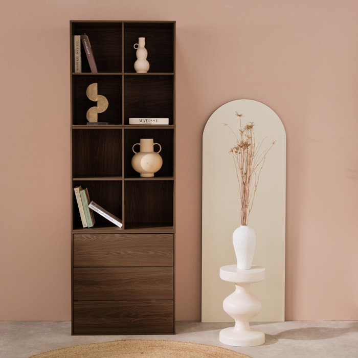 Etagère, bibliothèque modulable décor bois 3 éléments - 3 tiroirs 8 niches KOMPO