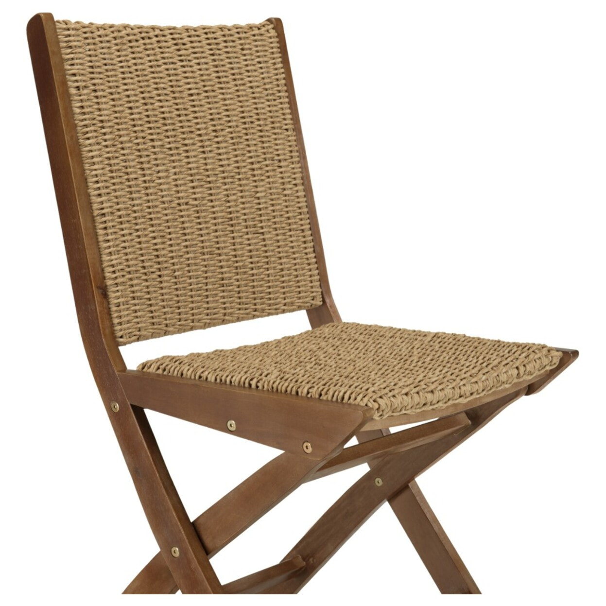 VICK - Lot de 2 chaises pliantes acacia huilé et rotin synthétique