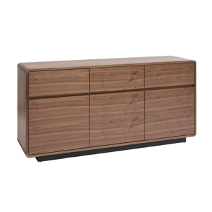 Buffet design en bois foncé noyer 3 portes 3 tiroirs L160 cm JAKO