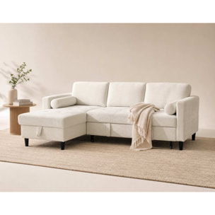 Marceau - Canapé d'angle réversible 4 places convertible avec coffre en velours côtelé - Beige