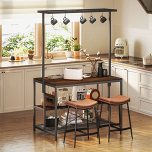 Estantería de Cocina con Toma de Corriente Estante de Cocina Industrial con Estantes Ganchos Mueble Auxiliar para Comedor Salón 116x70x182 cm Marrón Rústico