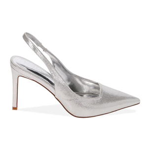 Décolleté slingback argento, tacco 9 cm