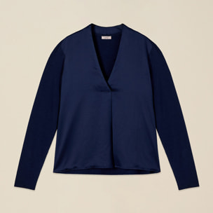 Oltre - T-shirt bimaterica maniche lunghe - Blu