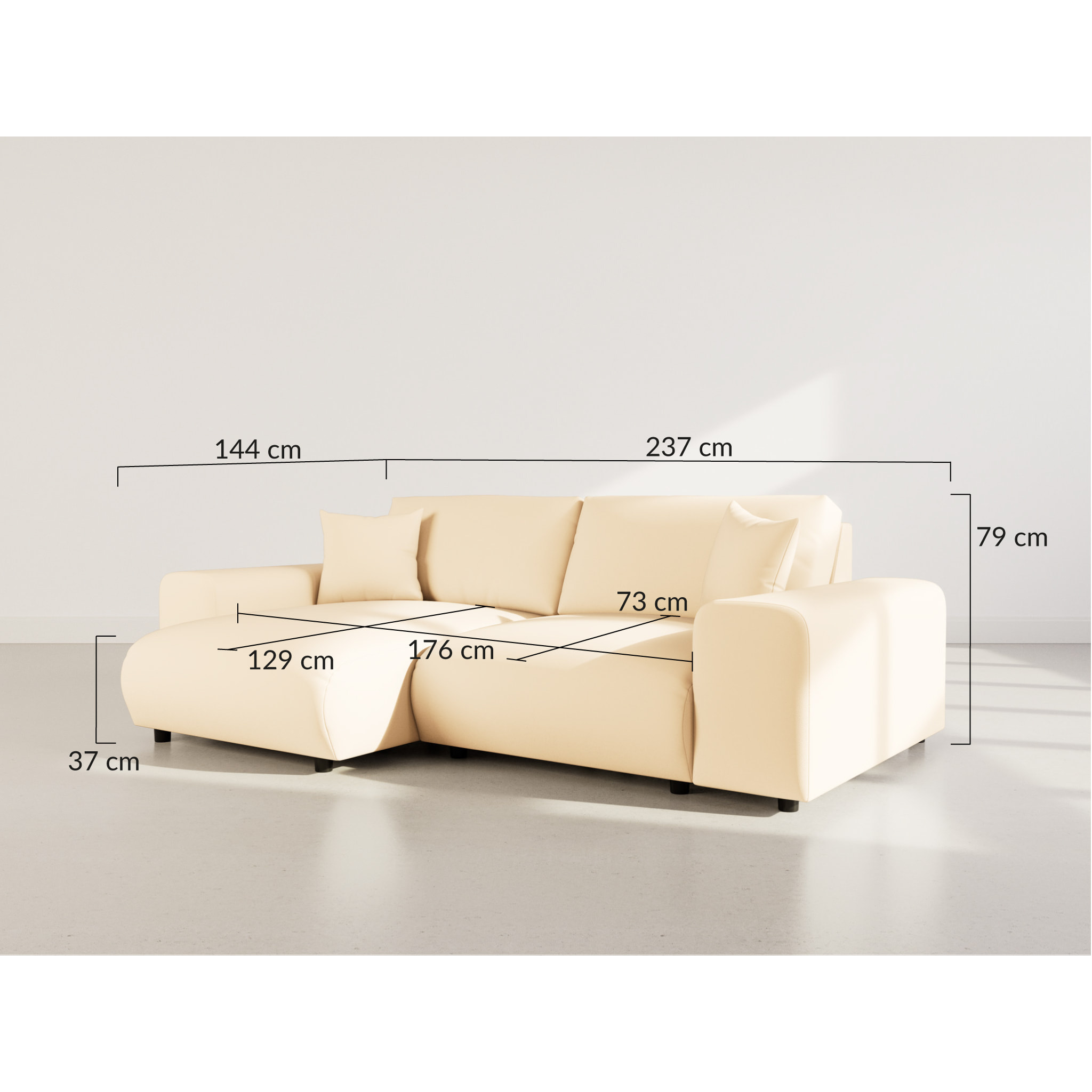 Garance - canapé d'angle réversible 4 places en simili - Beige