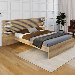 Lit Rosalia 140x190cm tête de lit tasseaux et tablettes