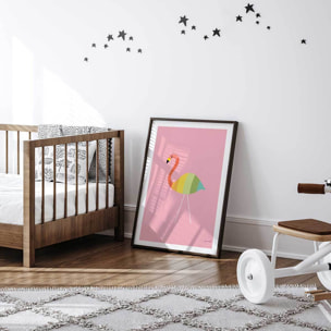 Affiche enfant flamant citron  Affiche + cadre en bois - Noir