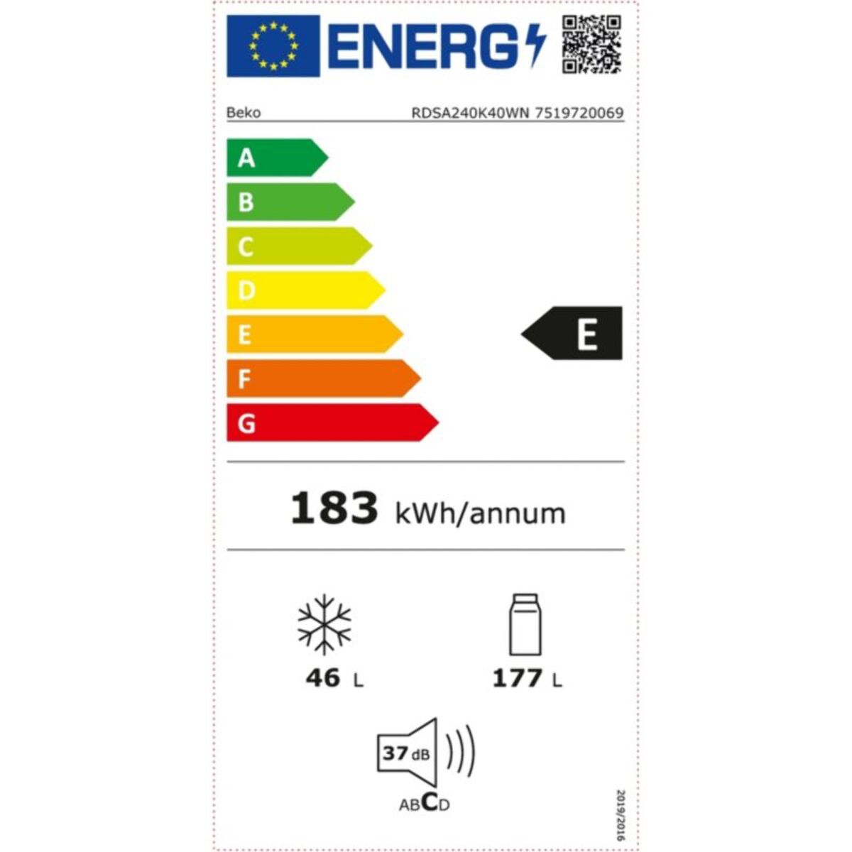 Réfrigérateur 2 portes BEKO RDSA240K40WN