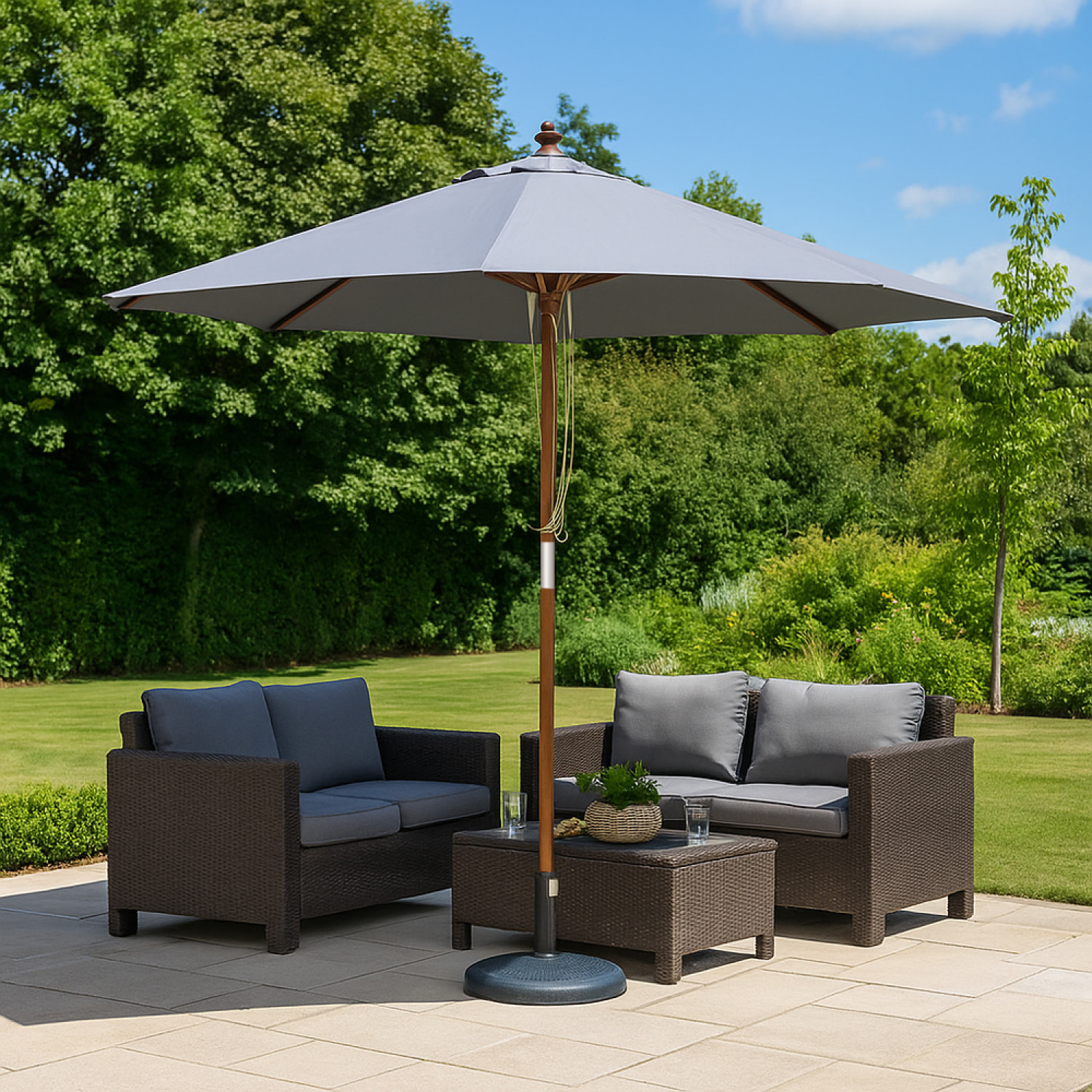 Parasol en bois rond Ø 2,7 m toile grise CASERTE