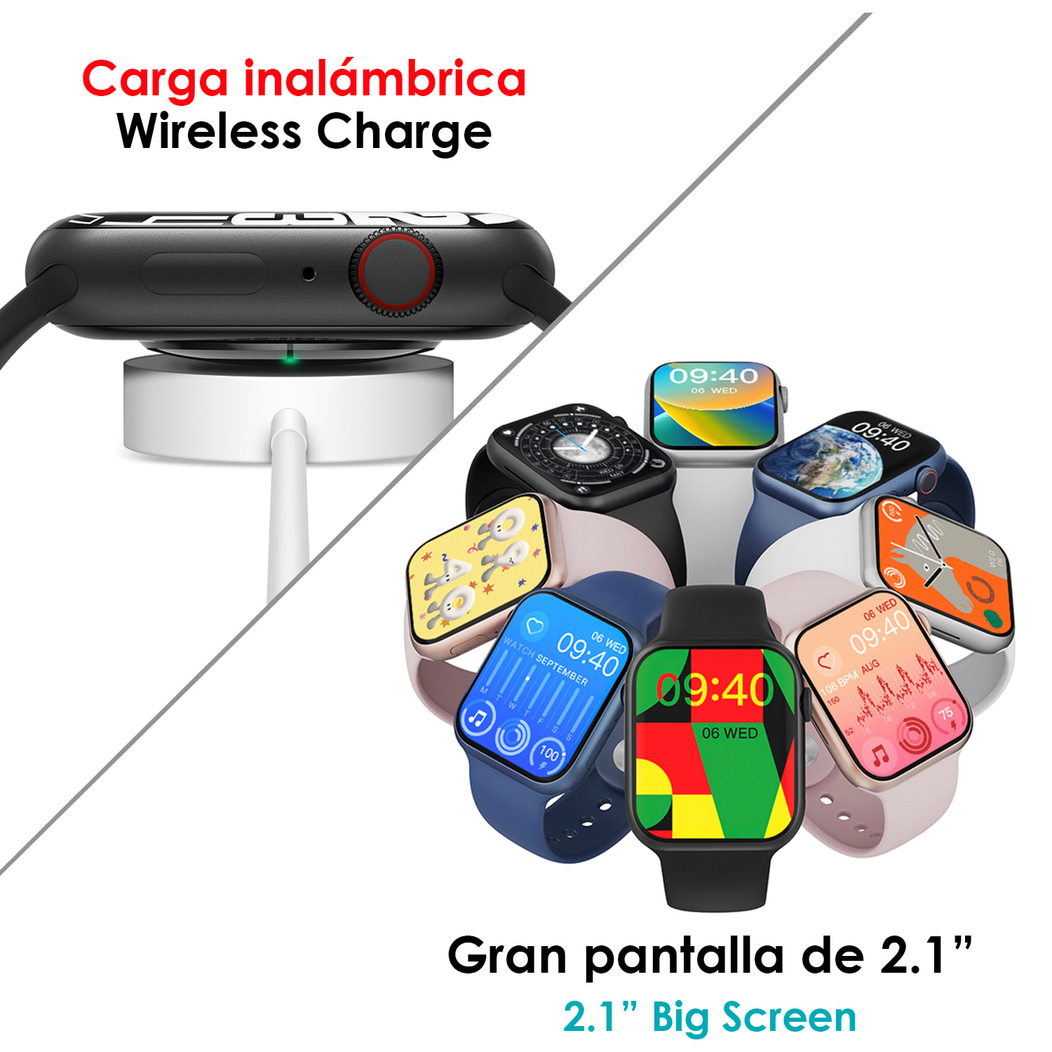 Smartwatch W29 Max con pantalla de 2.1 y modo always on. Monitor cardiaco 24h, O2 en sangre, Termómetro corporal,notificaciones de Apps.