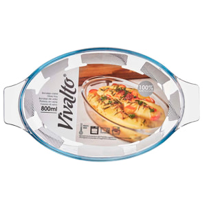 DAM VASSOIO OVALE IN BOROSILICATO CON MANICI 800ML 27x15,8x4,5 Cm. Colore trasparente