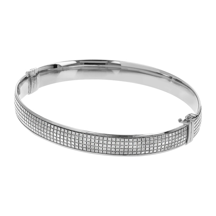 Bracciale Rigido Large in Argento 925 placcato Rodio con Pavé in Cubic Zirconia Bianche