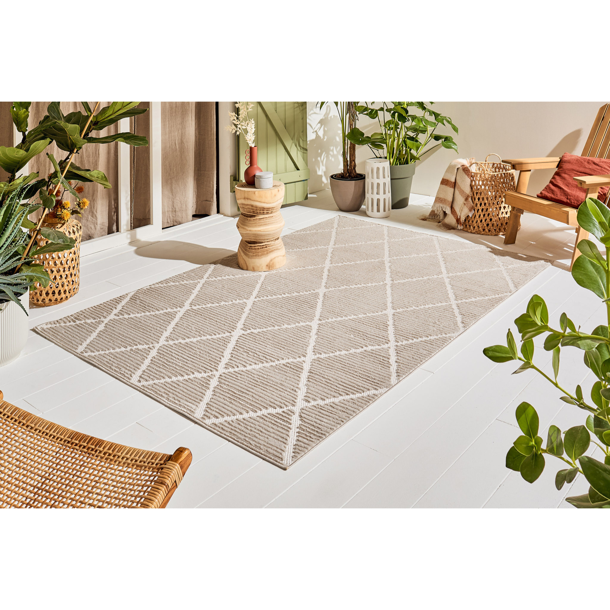 Tapis Loopin 321 Creme 160x230 cm - Motif en relief - Indoor & Outdoor