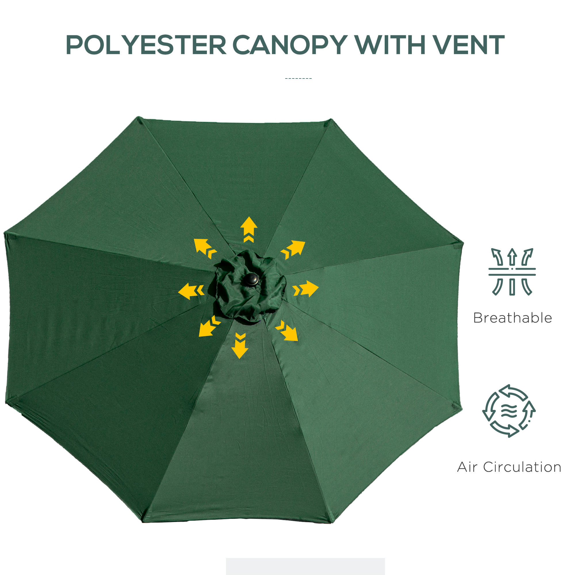 Parasol en métal rond polyester 180g/m² manivelle inclinable Ø 3 x 2,45 m vert