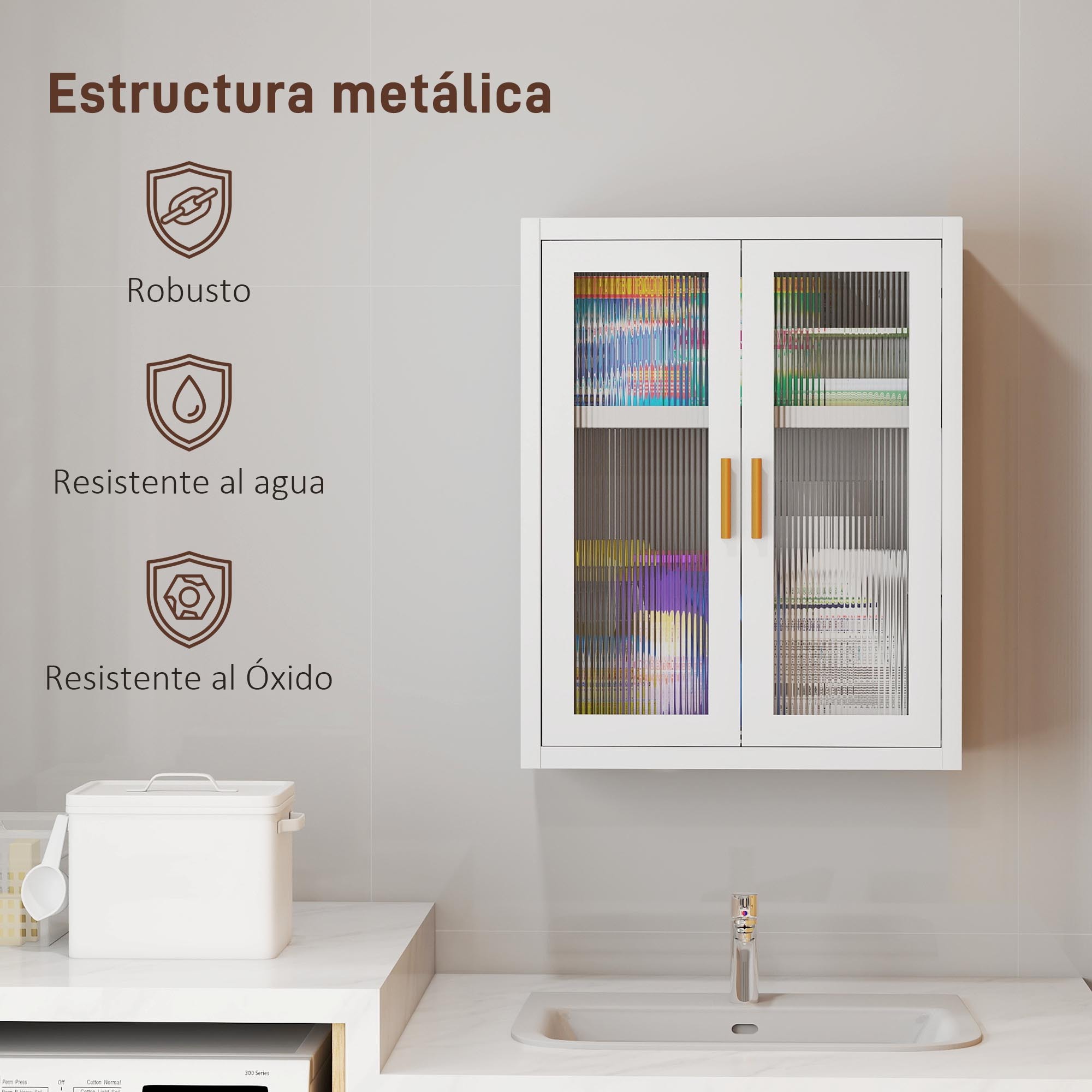 Armario de Baño de Pared, Mueble de Baño Colgante Moderno con Puertas de Acrílico, Estante Ajustable, Cierres Magnéticos, Armario de Almacenamiento para Lavadero, sobre el Inodoro, Blanco