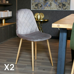 Chaise capitonnée velours gris taupe HAWAI (lot de 2)