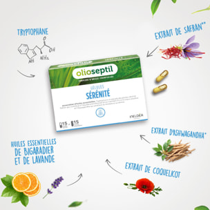 OLIOSEPTIL - Gélules Sérénité - Stress & Humeur - Huiles Essentielles, Ashwagandha, Safran & Tryptophane -  Extraits de Plantes Sèches - Équilibre Émotionnel - 15 Jours - Sans Gluten