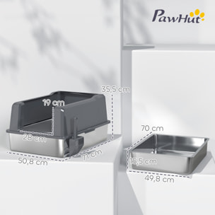 Maison de toilette XXL 85L design - bac à litière grande taille 71 x 50 x 35 cm - acier inox ABS gris
