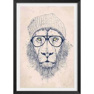 Affiche enfant lion  Affiche + cadre en bois - Noir