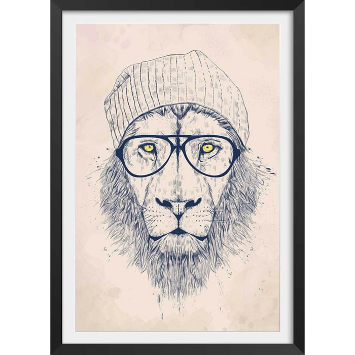 Affiche enfant lion  Affiche + cadre en bois - Noir