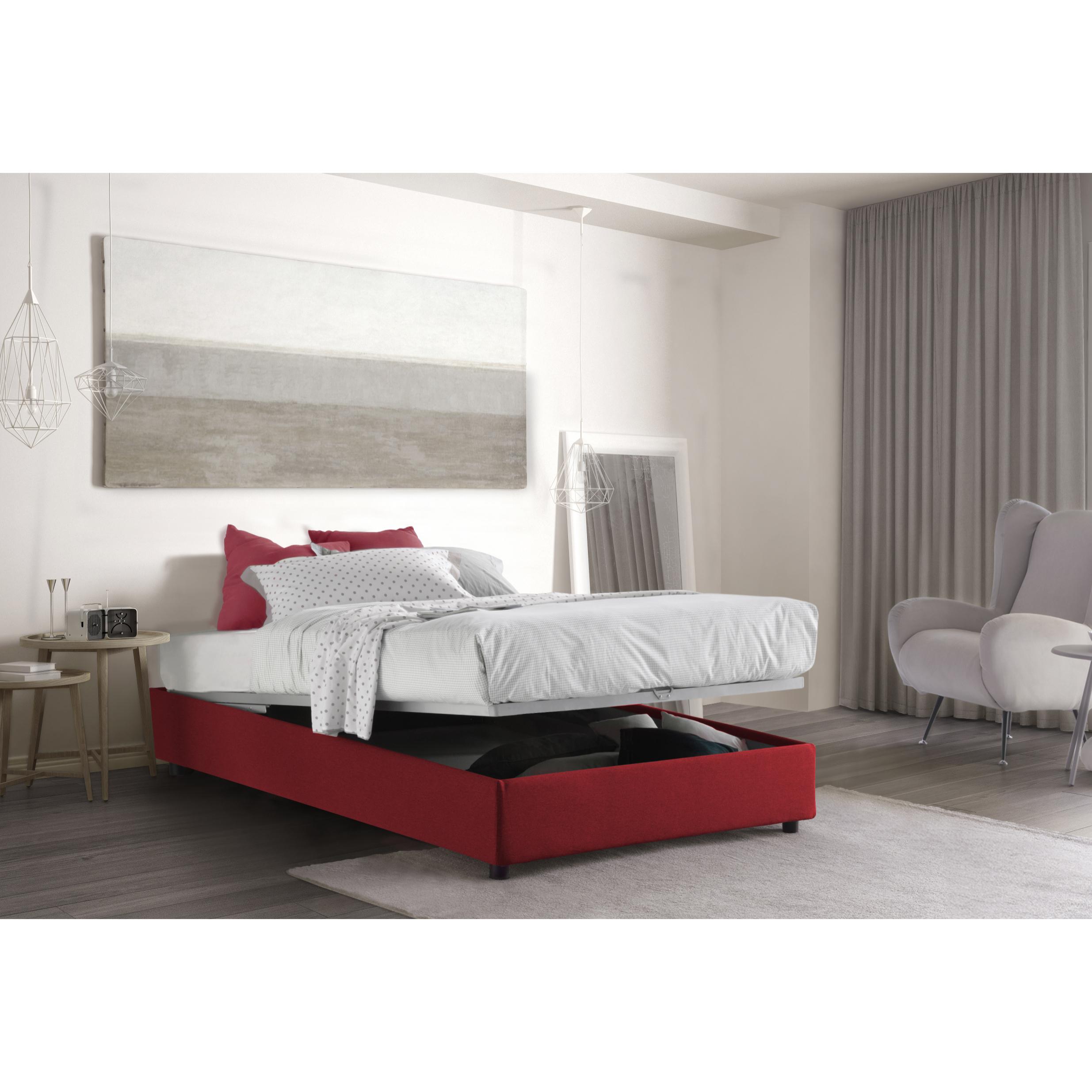 Letto piazza e mezza Nicole, Letto contenitore con rivestimento in tessuto, 100% Made in Italy, Apertura frontale, adatto per materasso Cm 120x190, Rosso