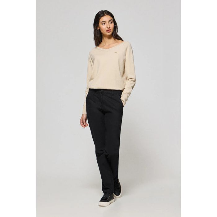 Pantaloni chino May neri con ricamo sulla tasca minimal Polo Club sulla tasca