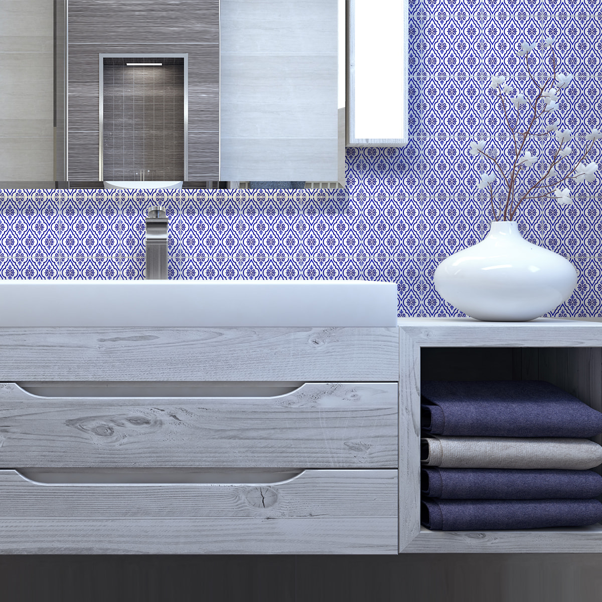 Stickers muraux - Sticker Mural Carrelage adhésif Cuisine Salle de Bain - 60 STICKERS CARREAUX DE CIMENT ORIENTAL LIWA