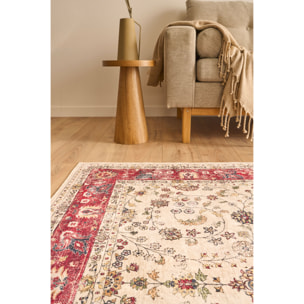 OTTOMAN - Tapis à poils courts doux à motif arabesque beige
