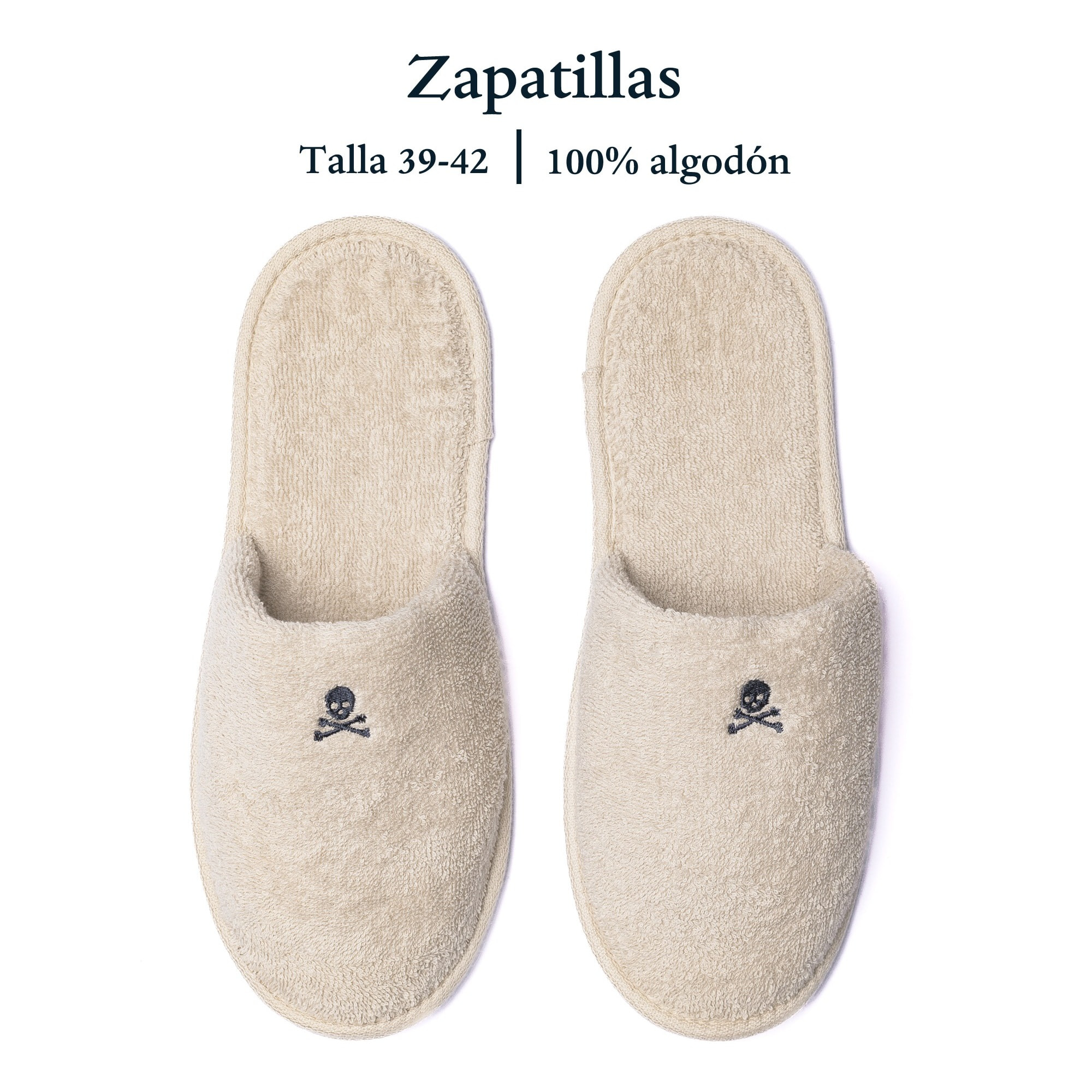 Scalpers set de albornoz y zapatillas en algodón 100% suave y absorbente con bordado en color beige