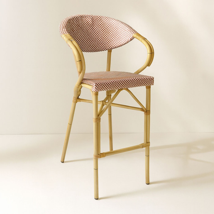 Lot de 2 fauteuils de bar extérieur en aluminium effet rotin rouge AMALFI